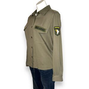 Bobi Los Angeles Womens Button Front Shirt‎ Military XS Green Long Sleeve Cotton